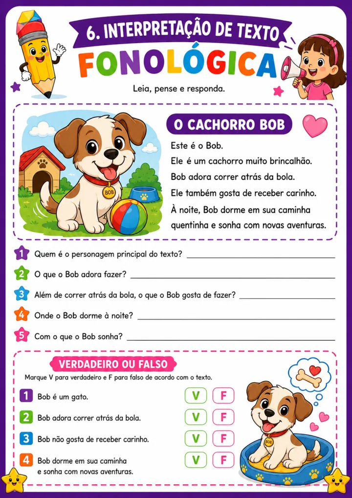 Página de atividade de interpretação