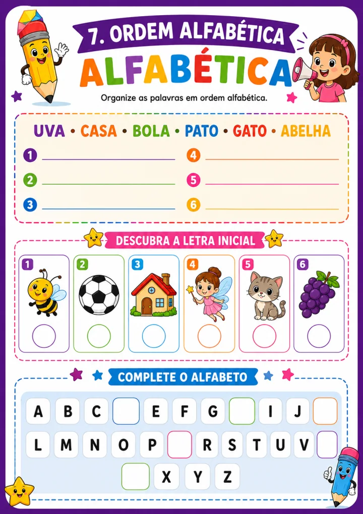 Página de atividade de ordem alfabética