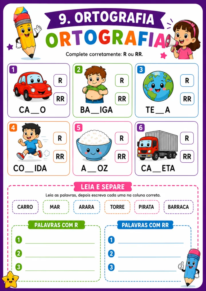 Página de atividade de ortografia